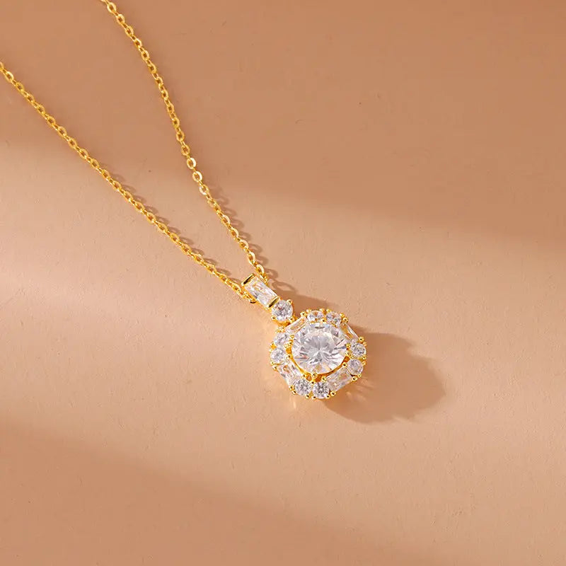 Lovcia Geometric Round Zircon Minimalistic Clavicle Chain 925 Sterling Silver Necklace for Women-Necklaces-Zircon Necklace-Zircon Necklace