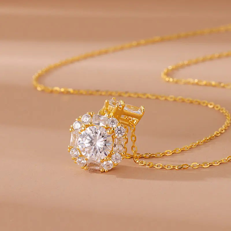 Lovcia Geometric Round Zircon Minimalistic Clavicle Chain 925 Sterling Silver Necklace for Women-Necklaces-Zircon Necklace-Zircon Necklace