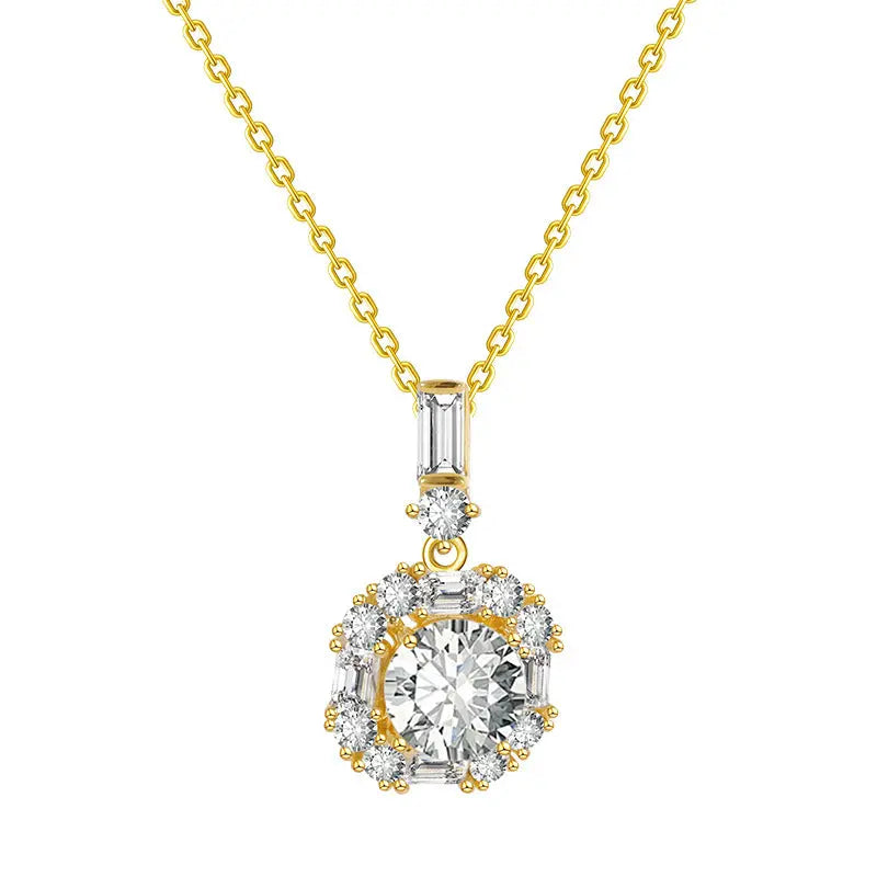 Lovcia Geometric Round Zircon Minimalistic Clavicle Chain 925 Sterling Silver Necklace for Women-Necklaces-Zircon Necklace-Zircon Necklace