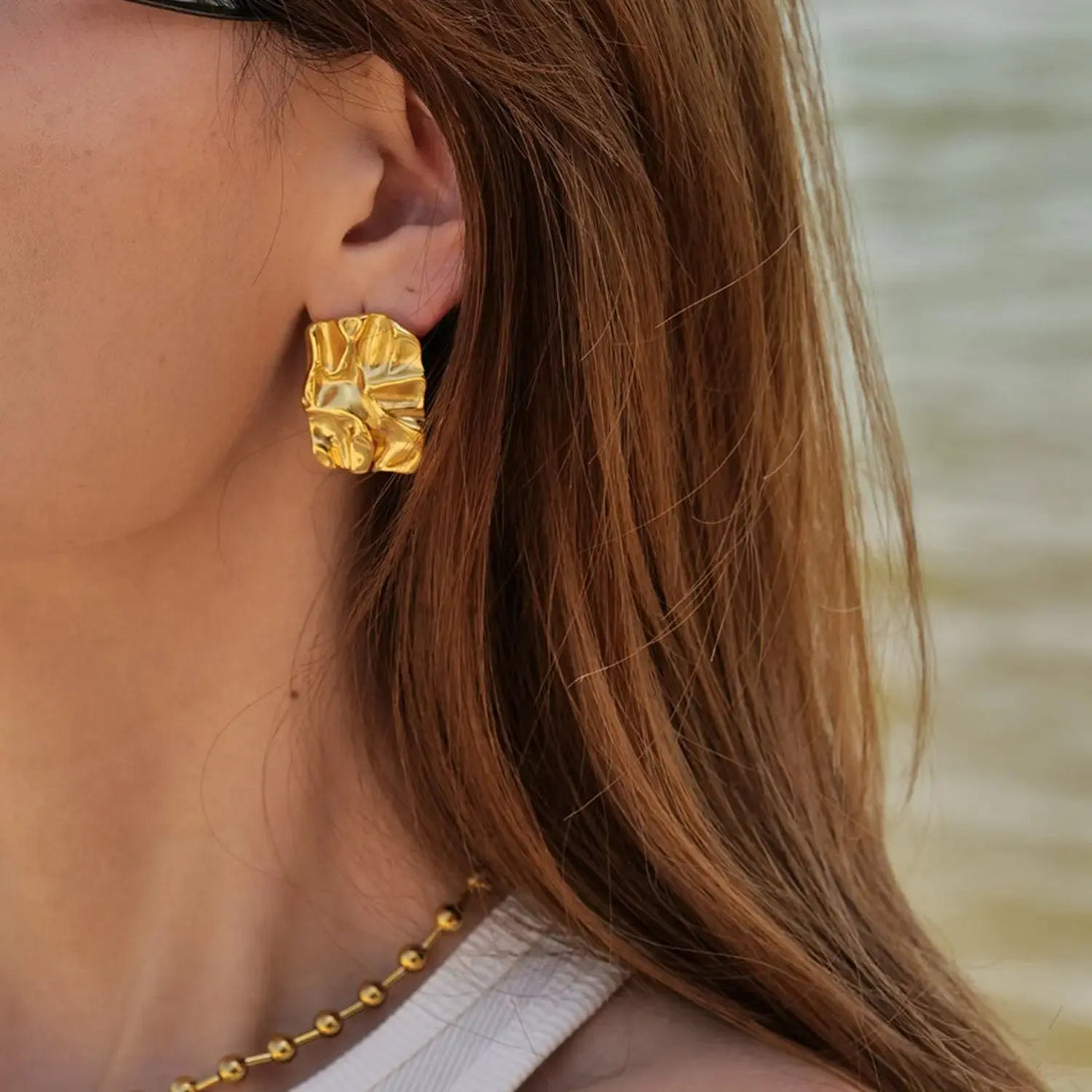 Lovcia Geometric Stainless Steel Gold-Plated Earrings-Earrings-Gold-One Size-Gold
