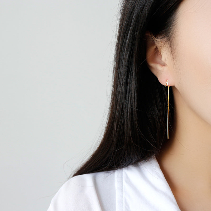 Lovcia Geometric Triangle Tassels Earrings 70mm Gold-Earrings-Yellow Gold-Yellow Gold