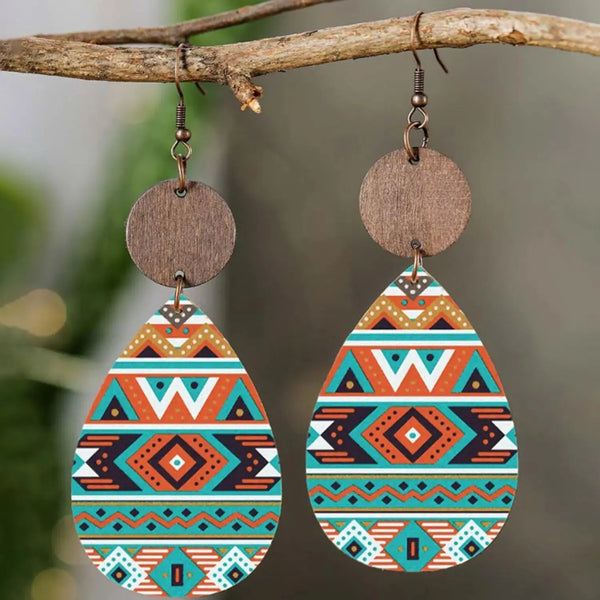 Lovcia Geometric Wooden Teardrop Earrings-Earrings-Multicolor-One Size-Multicolor