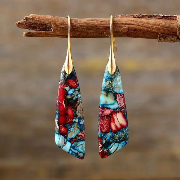 Lovcia Geometrical Shape Dangle Earrings-Earrings-Red/Gold-One Size-Red/Gold