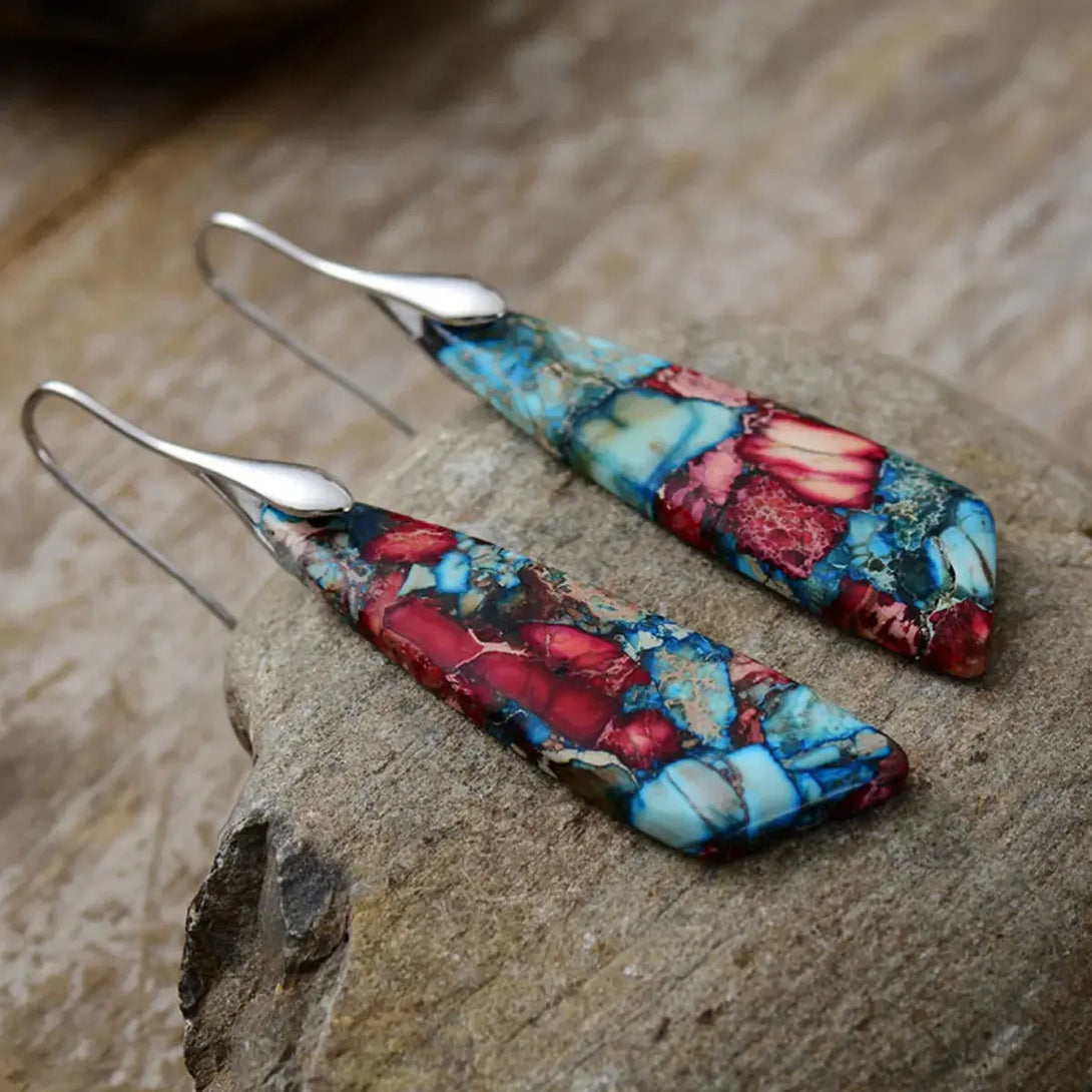 Lovcia Geometrical Shape Dangle Earrings-Earrings-Red/Gold-One Size-Red/Gold