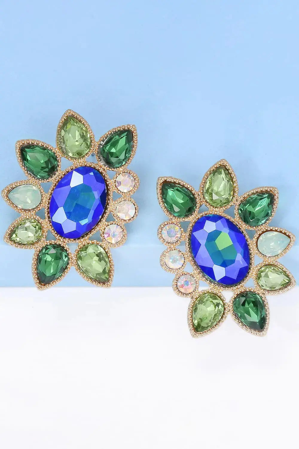 Lovcia Geometrical Shape Glass Stone Dangle Earrings-Earrings-Green-One Size-Green