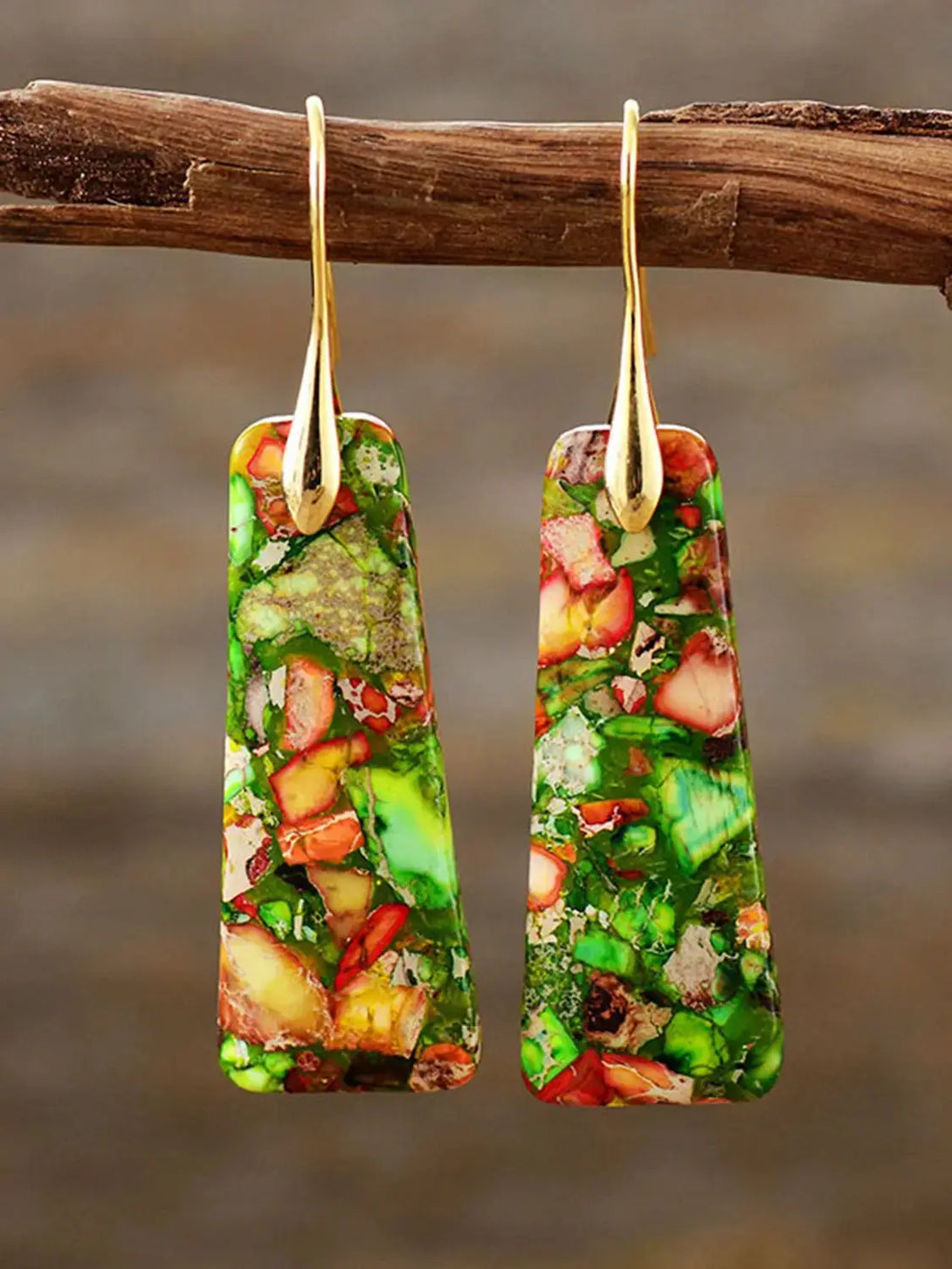 Lovcia Geometrical Shape Imperial Jasper Dangle Earrings-Earrings-Chartreuse-One Size-Chartreuse