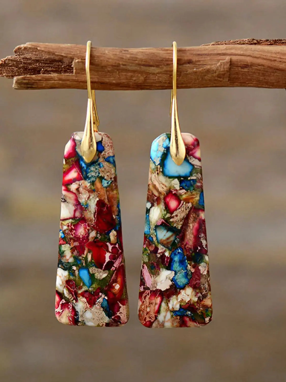 Lovcia Geometrical Shape Imperial Jasper Dangle Earrings-Earrings-Multicolor-One Size-Multicolor
