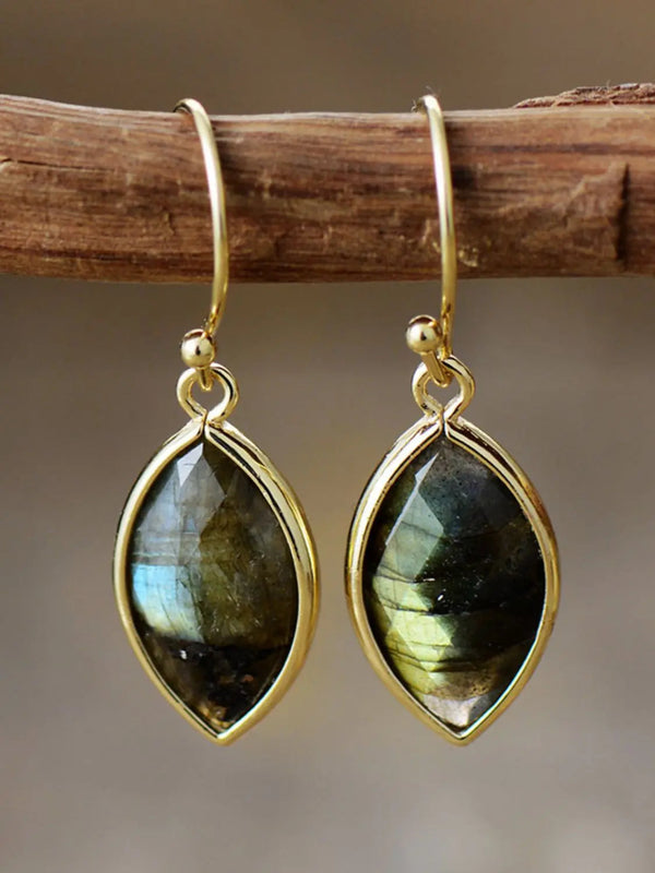 Lovcia Geometrical Shape Natural Stone Dangle Earrings-Earrings-Army Green-One Size-Army Green