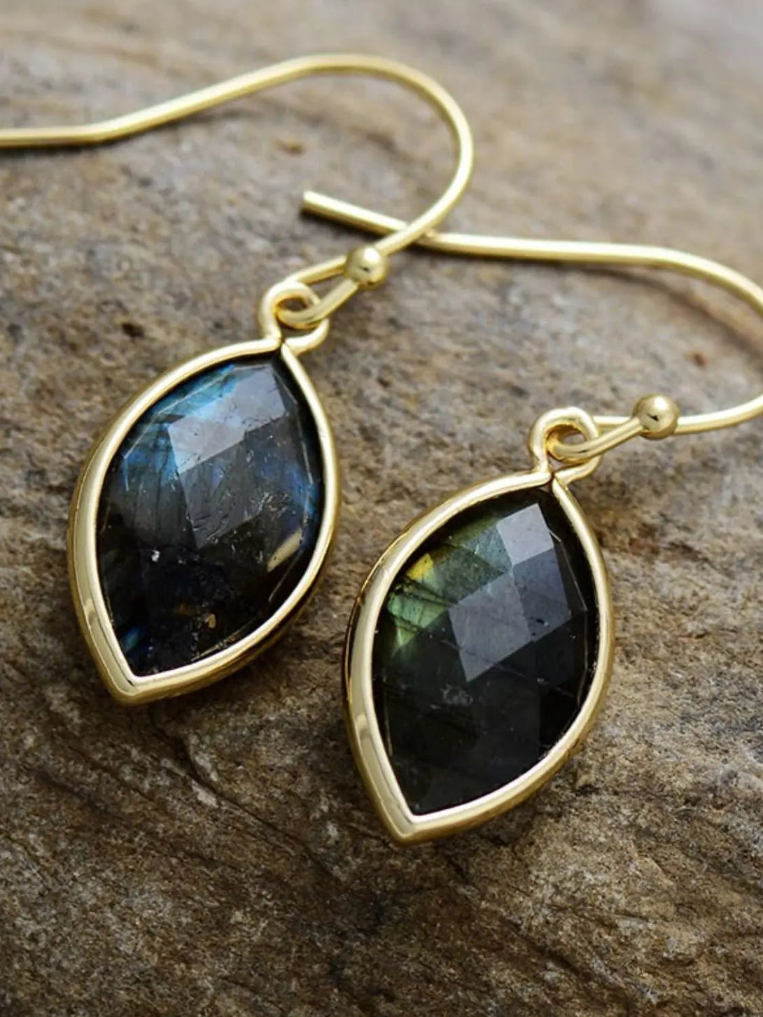 Lovcia Geometrical Shape Natural Stone Dangle Earrings-Earrings-Army Green-One Size-Army Green