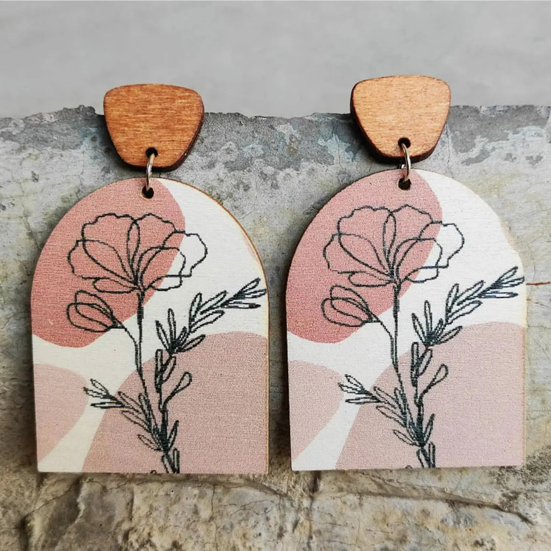 Lovcia Geometrical Shape Wooden Drop Earrings-Earrings-Dusty Pink-One Size-Dusty Pink