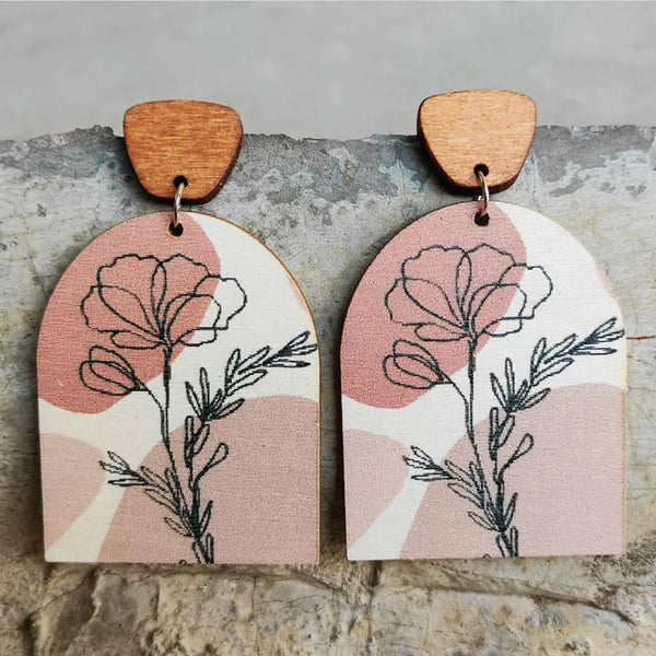 Lovcia Geometrical Shape Wooden Drop Earrings-Earrings-Dusty Pink-One Size-Dusty Pink