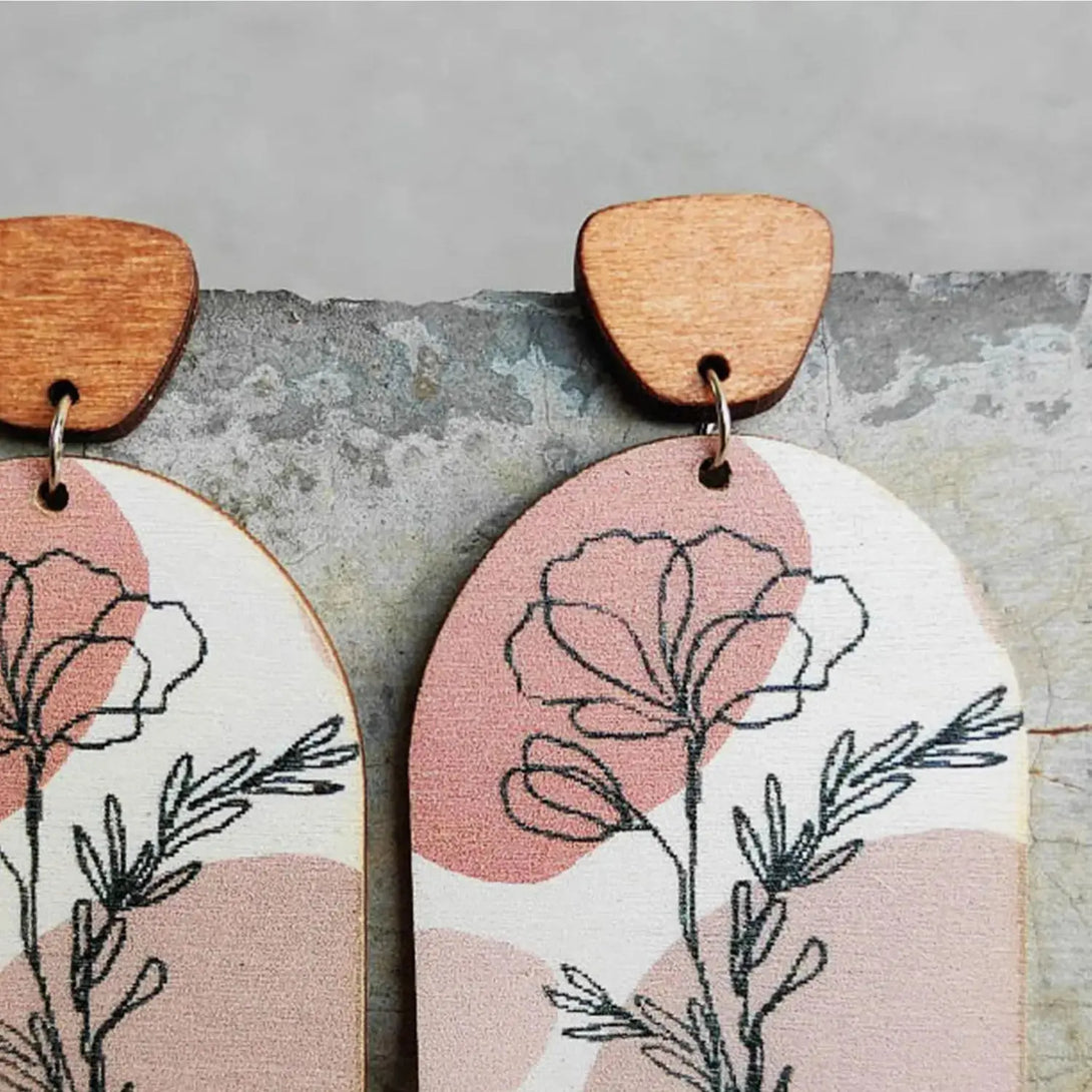 Lovcia Geometrical Shape Wooden Drop Earrings-Earrings-Dusty Pink-One Size-Dusty Pink