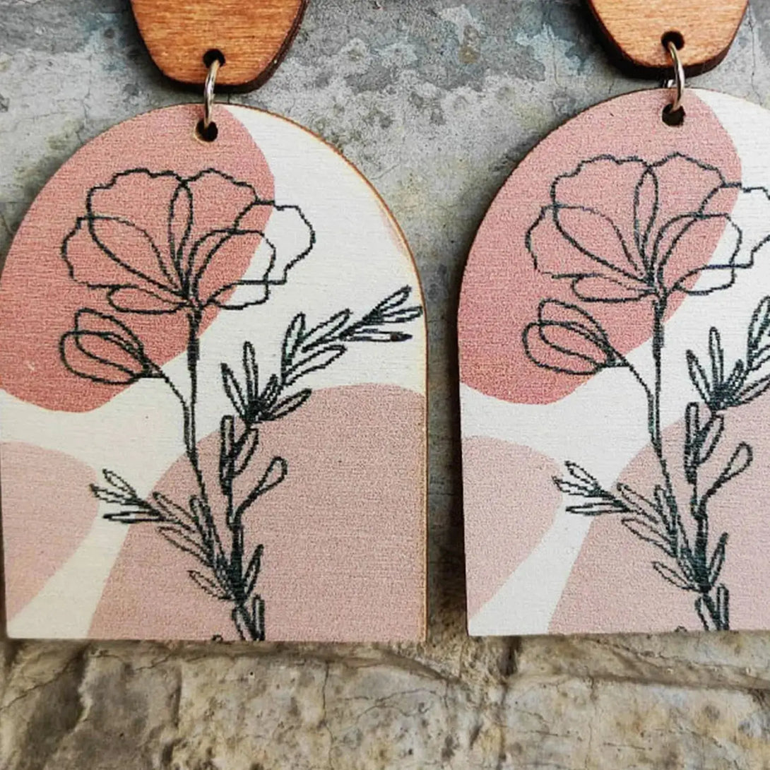 Lovcia Geometrical Shape Wooden Drop Earrings-Earrings-Dusty Pink-One Size-Dusty Pink