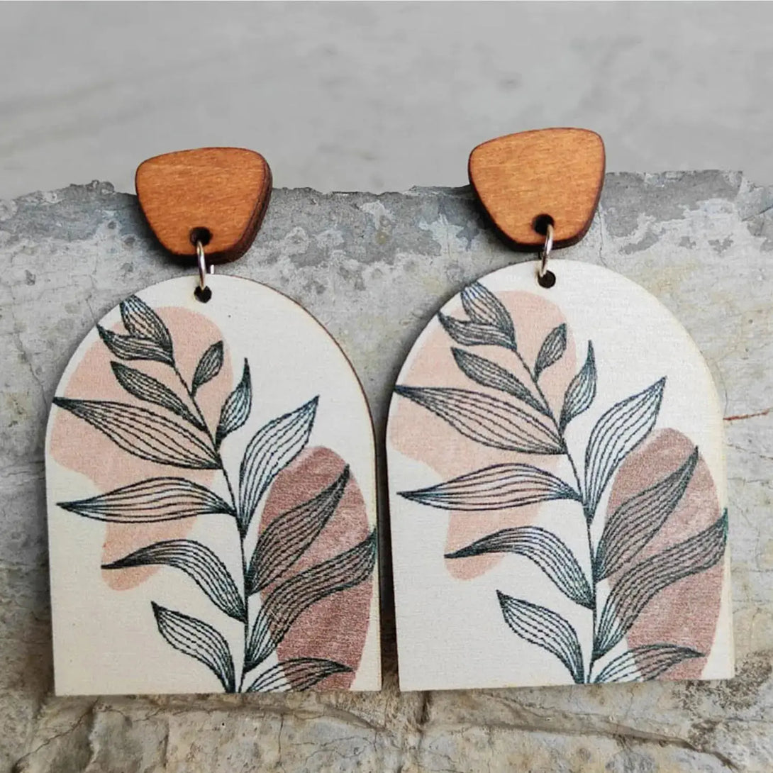 Lovcia Geometrical Shape Wooden Drop Earrings-Earrings-Dusty Pink-One Size-Dusty Pink