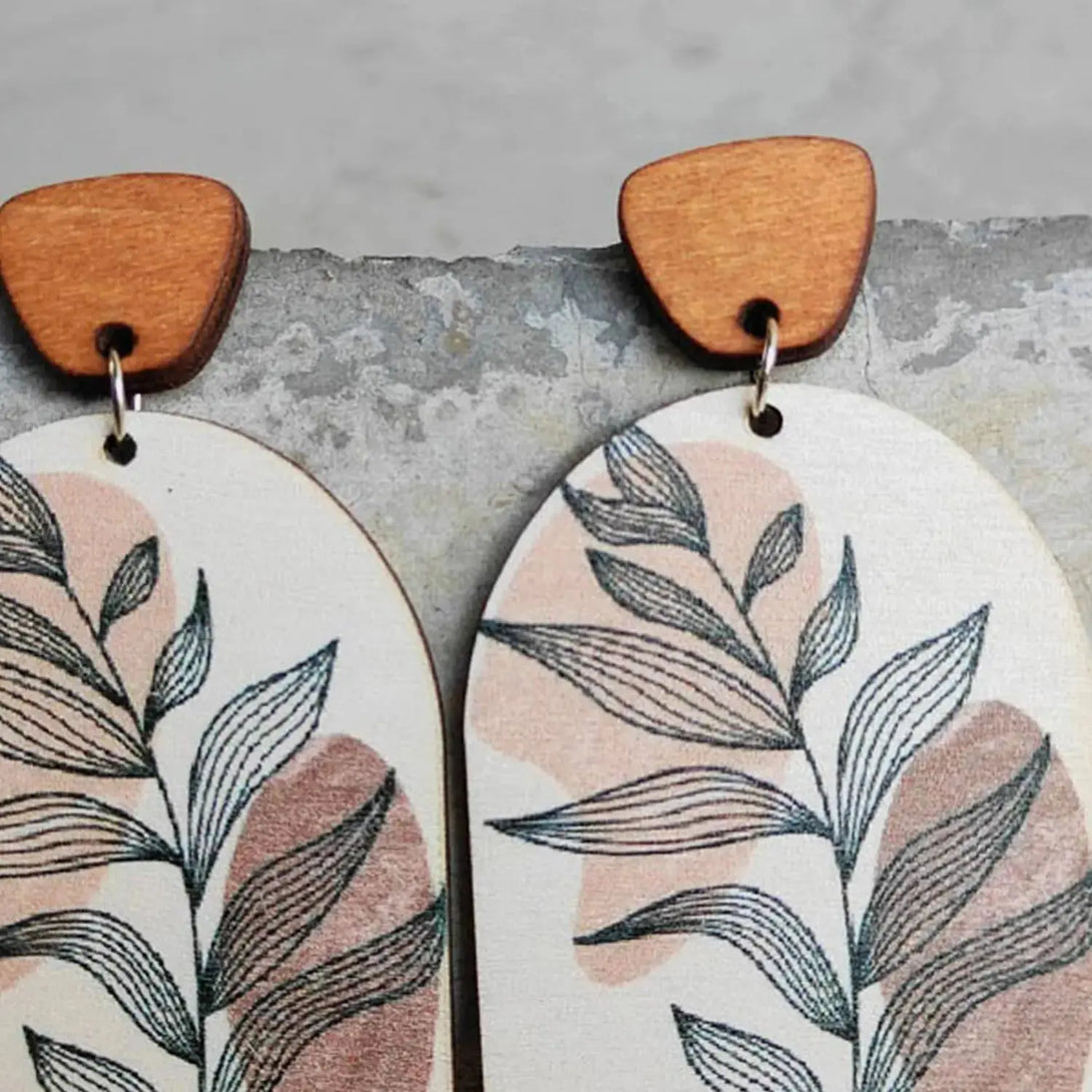 Lovcia Geometrical Shape Wooden Drop Earrings-Earrings-Dusty Pink-One Size-Dusty Pink