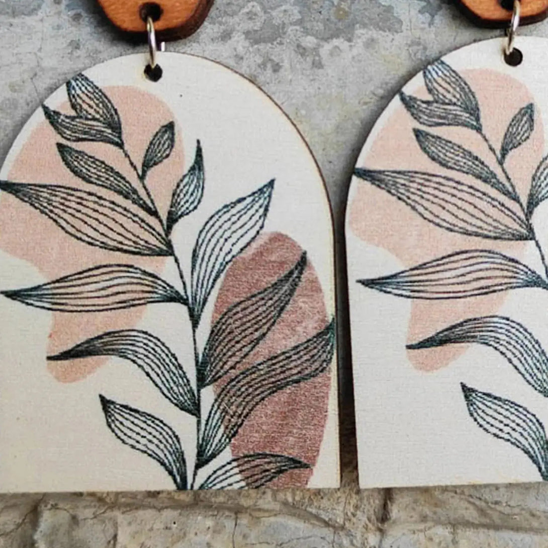 Lovcia Geometrical Shape Wooden Drop Earrings-Earrings-Dusty Pink-One Size-Dusty Pink