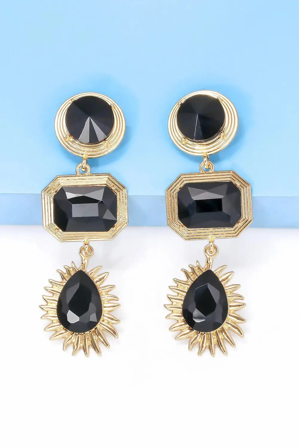 Lovcia Geometrical Shape Zinc Alloy Frame Glass Dangle Earrings-Earrings-Black-One Size-Black