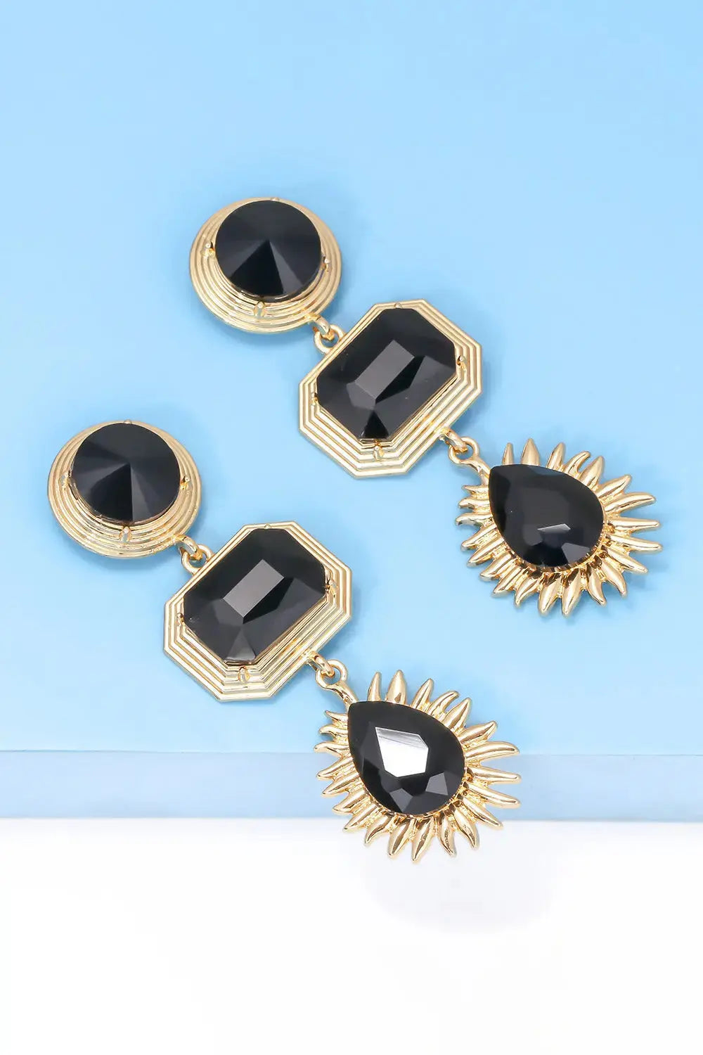 Lovcia Geometrical Shape Zinc Alloy Frame Glass Dangle Earrings-Earrings-Black-One Size-Black
