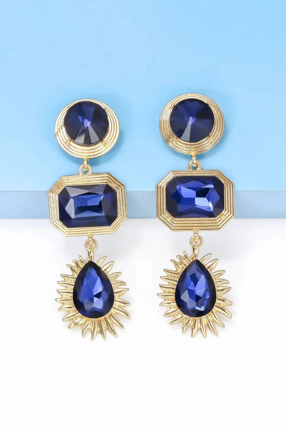 Lovcia Geometrical Shape Zinc Alloy Frame Glass Dangle Earrings-Earrings-Black-One Size-Black