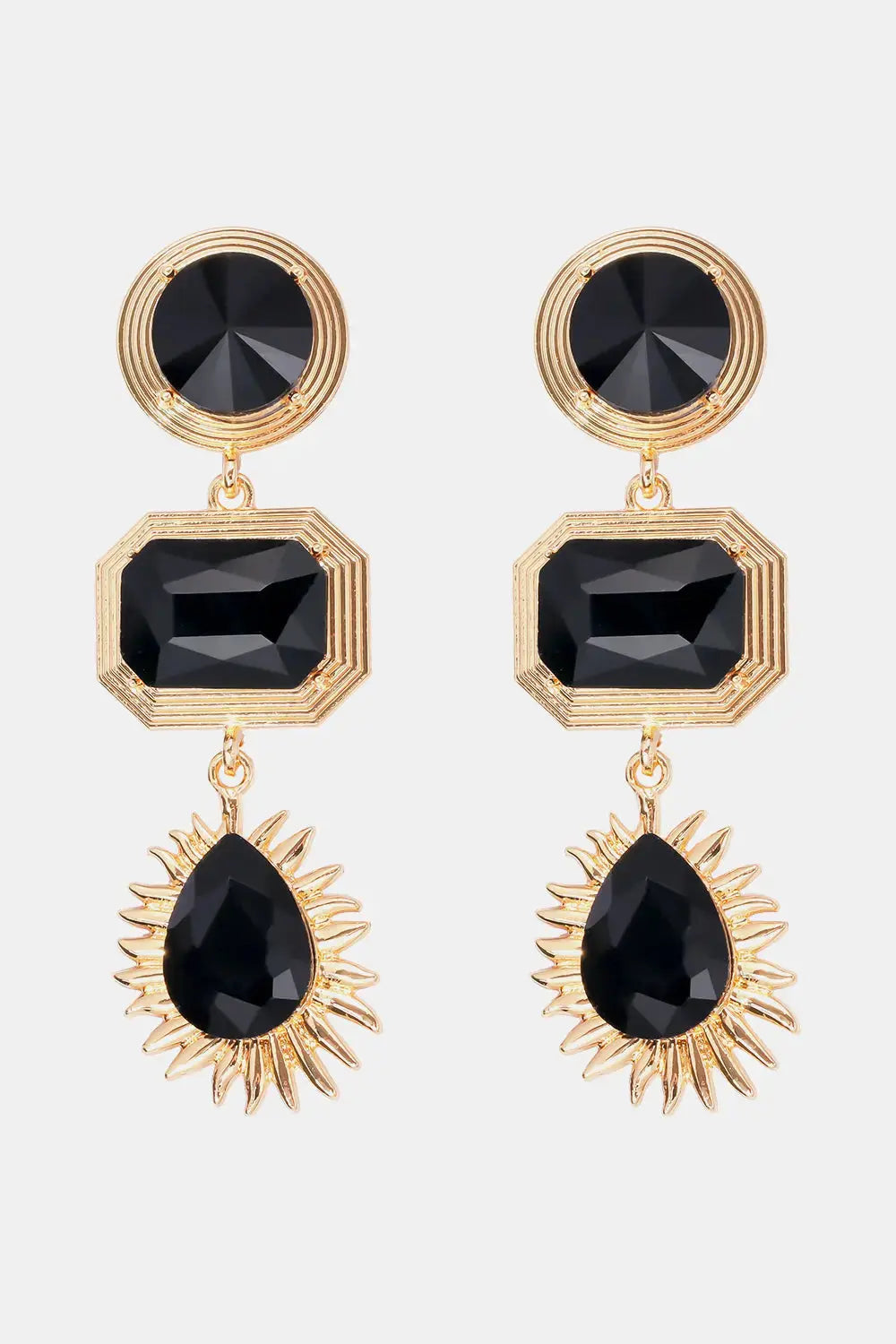 Lovcia Geometrical Shape Zinc Alloy Frame Glass Dangle Earrings-Earrings-Black-One Size-Black