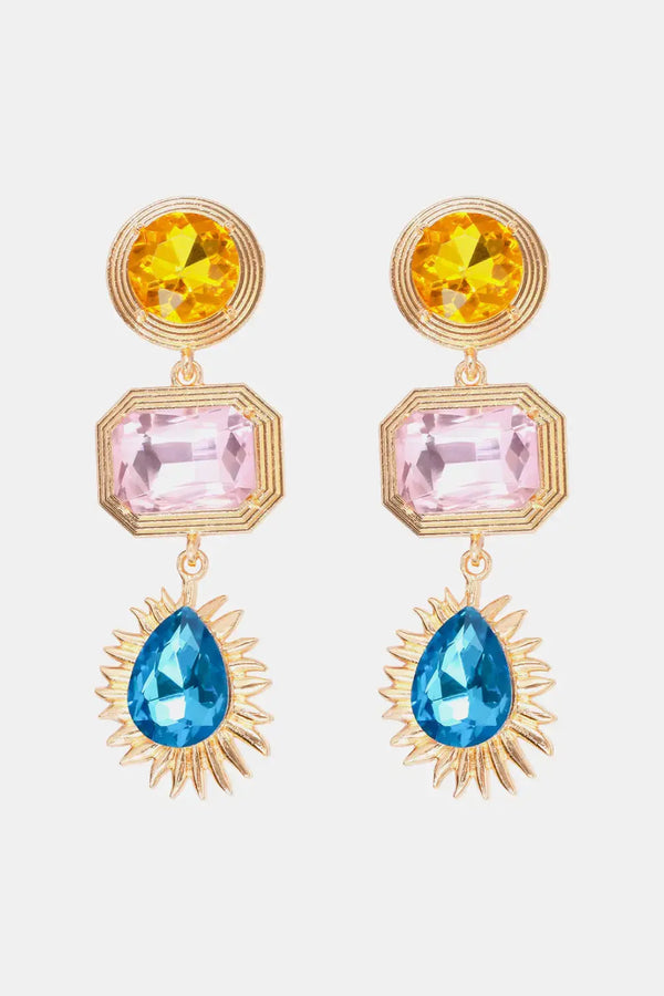 Lovcia Geometrical Shape Zinc Alloy Frame Glass Dangle Earrings-Earrings-Multicolor-One Size-Multicolor