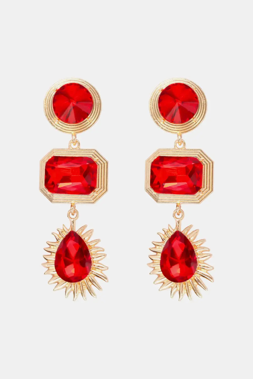 Lovcia Geometrical Shape Zinc Alloy Frame Glass Dangle Earrings-Earrings-Red-One Size-Red