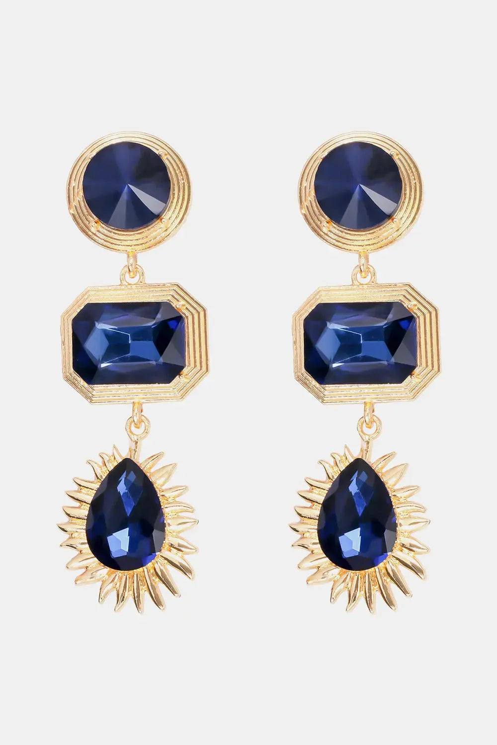 Lovcia Geometrical Shape Zinc Alloy Frame Glass Dangle Earrings-Earrings-Royal Blue-One Size-Royal Blue