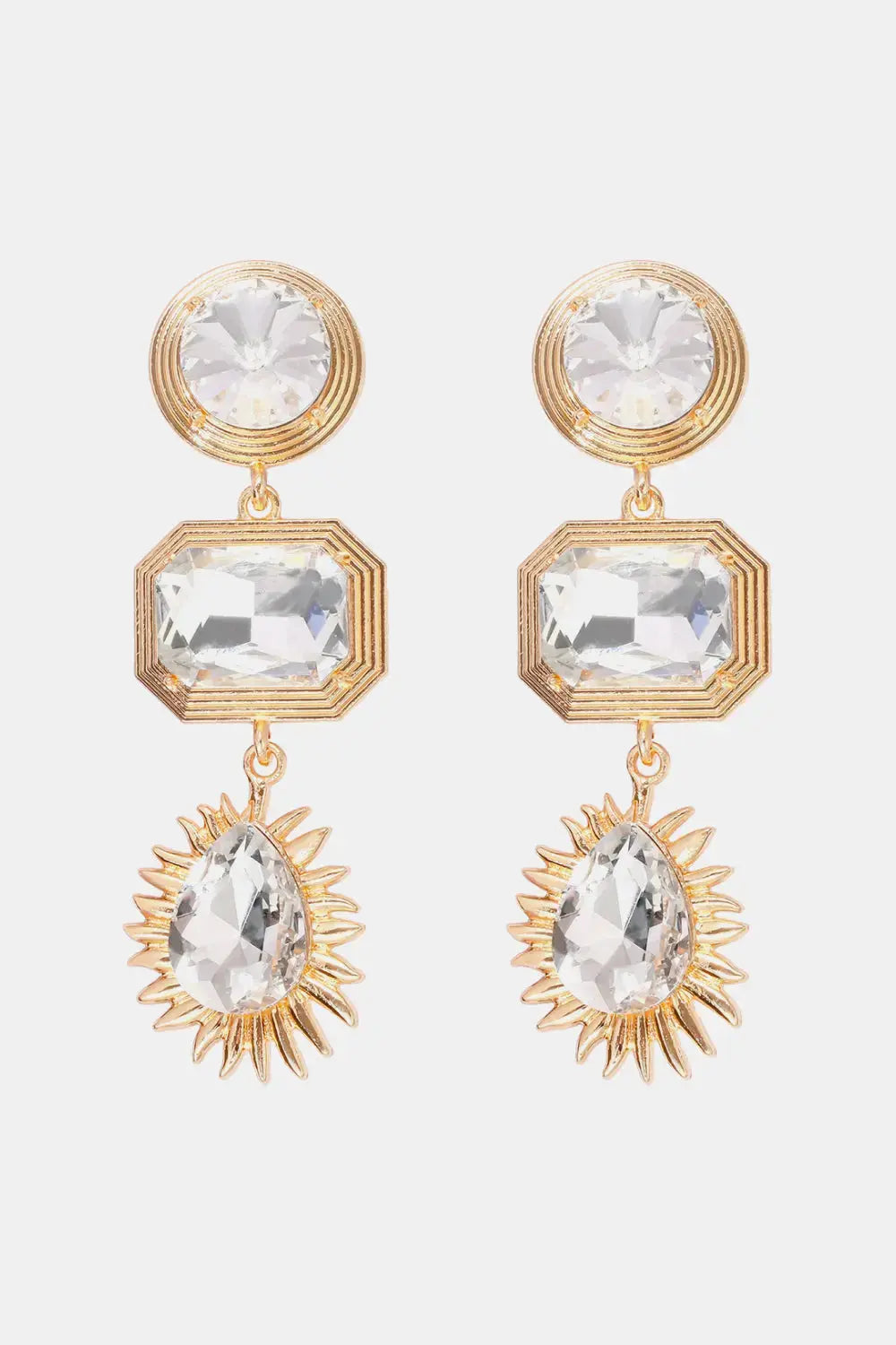 Lovcia Geometrical Shape Zinc Alloy Frame Glass Dangle Earrings-Earrings-Transparent-One Size-Transparent