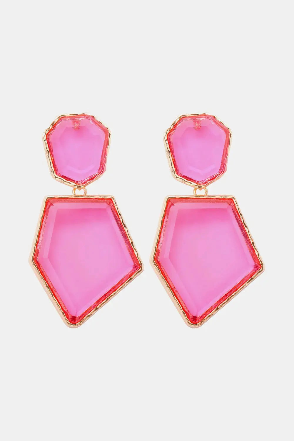 Lovcia Geometrical Shape Zinc Alloy Frame Resin Dangle Earrings-Earrings-Fuchsia Pink-One Size-Fuchsia Pink