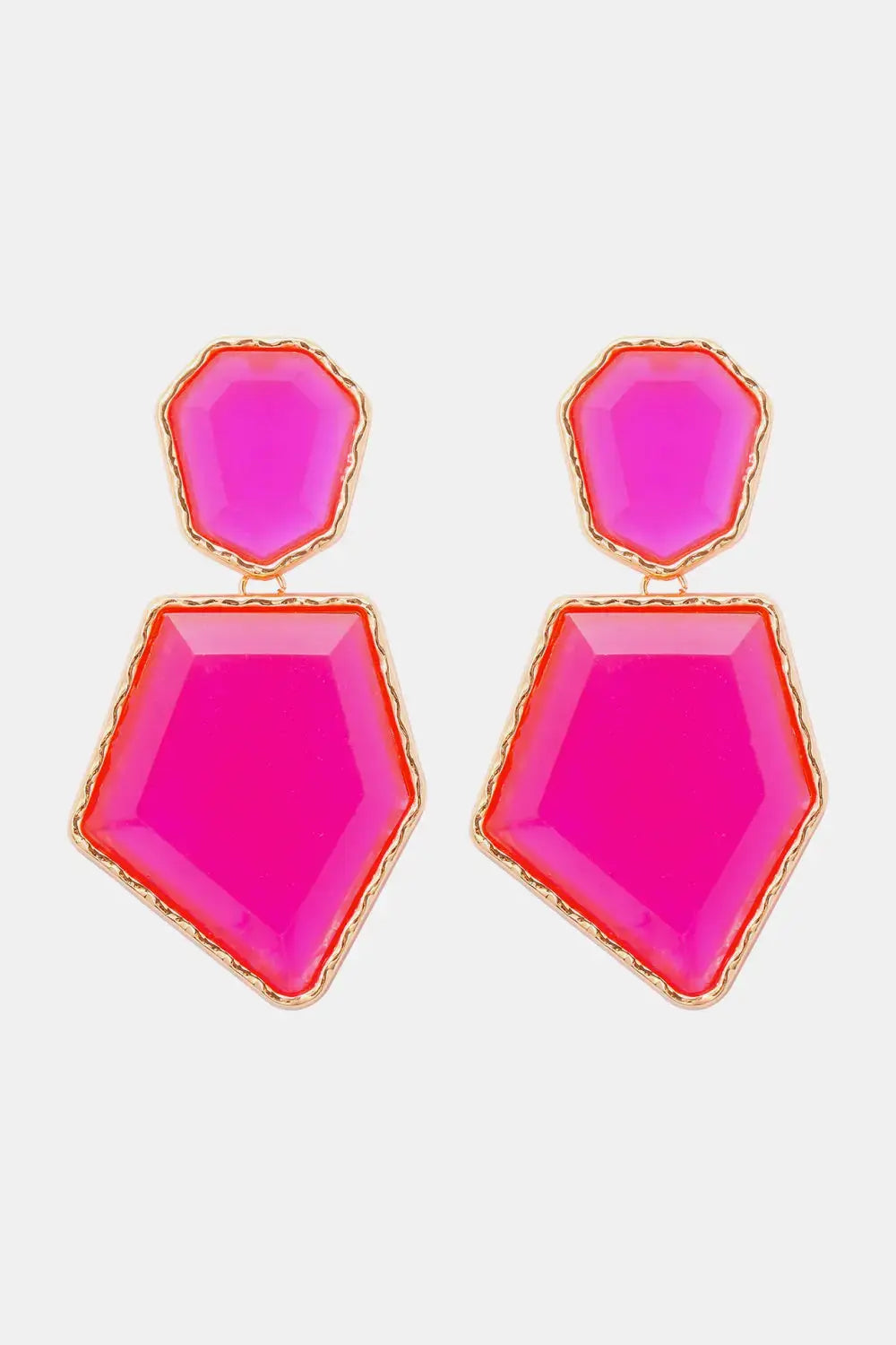 Lovcia Geometrical Shape Zinc Alloy Frame Resin Dangle Earrings-Earrings-Hot Pink-One Size-Hot Pink