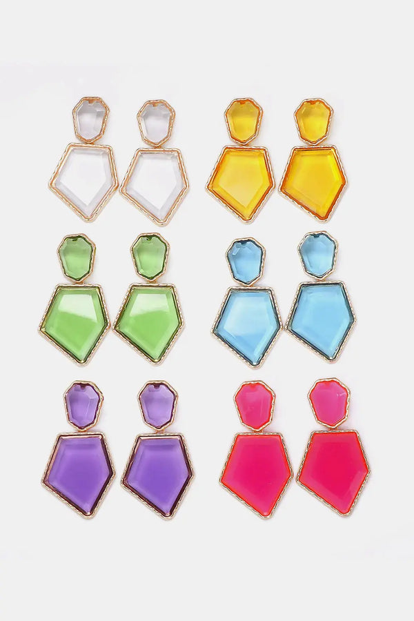 Lovcia Geometrical Shape Zinc Alloy Frame Resin Dangle Earrings-Earrings-Pastel Blue-One Size-Pastel Blue
