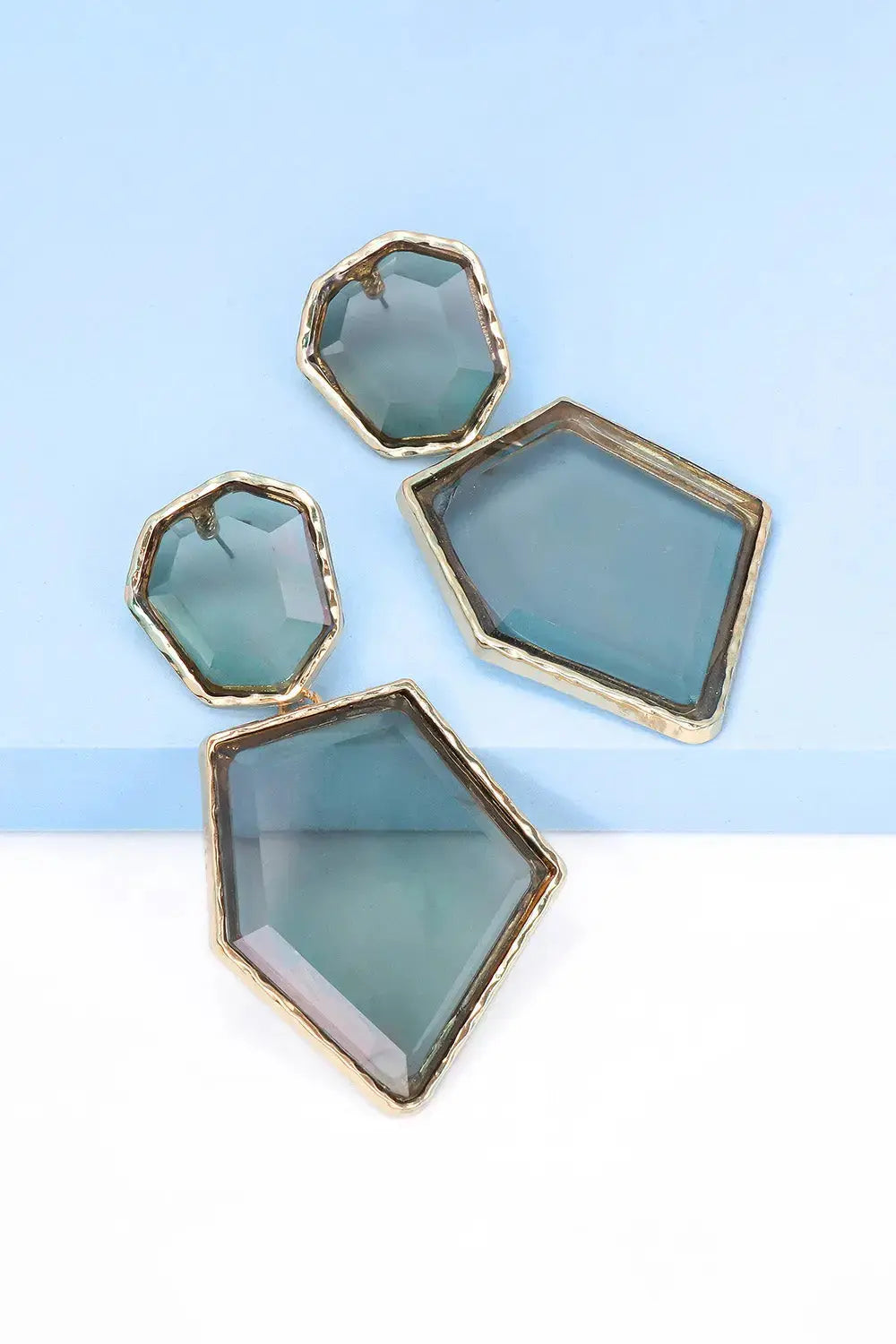 Lovcia Geometrical Shape Zinc Alloy Frame Resin Dangle Earrings-Earrings-Pastel Blue-One Size-Pastel Blue