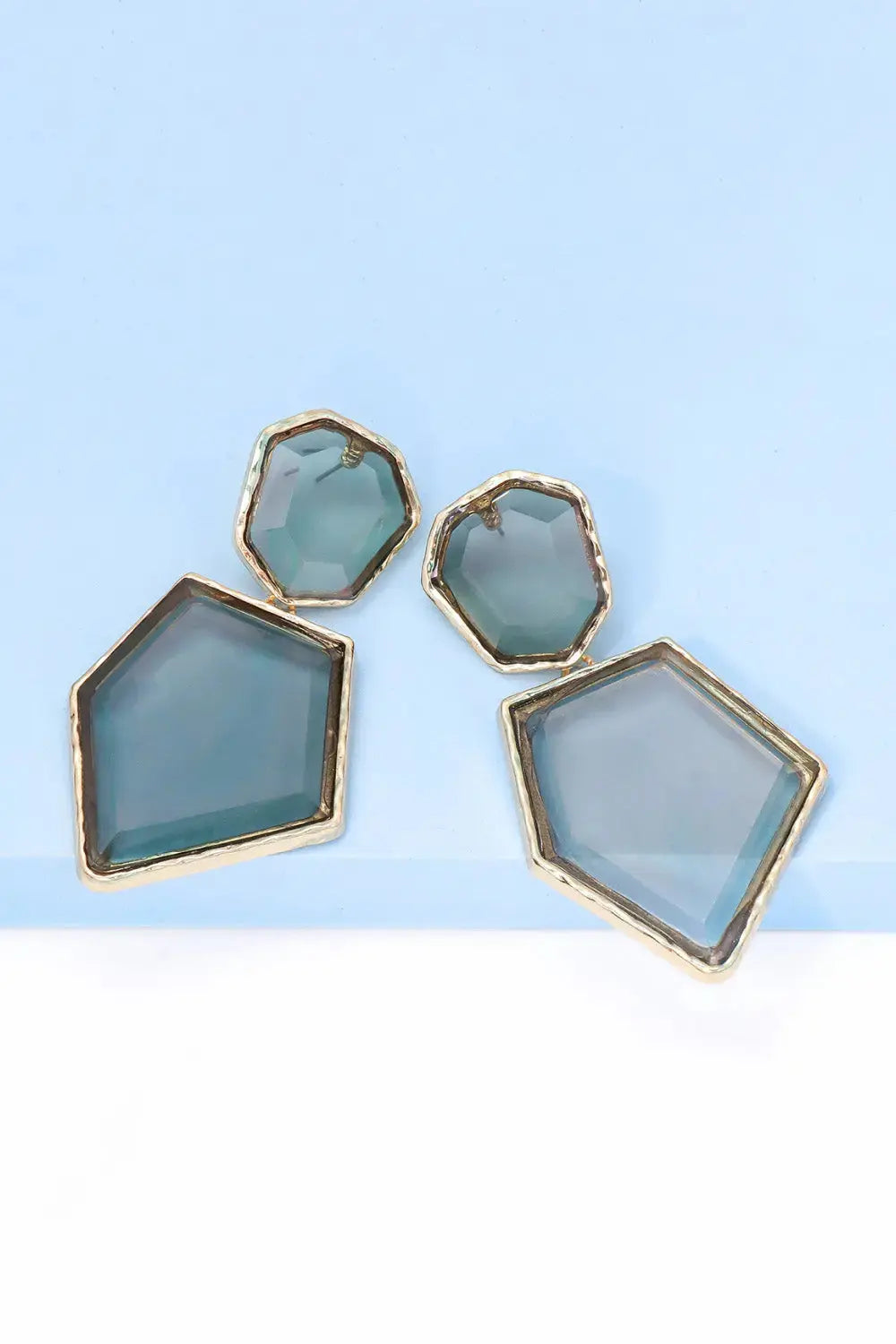 Lovcia Geometrical Shape Zinc Alloy Frame Resin Dangle Earrings-Earrings-Pastel Blue-One Size-Pastel Blue