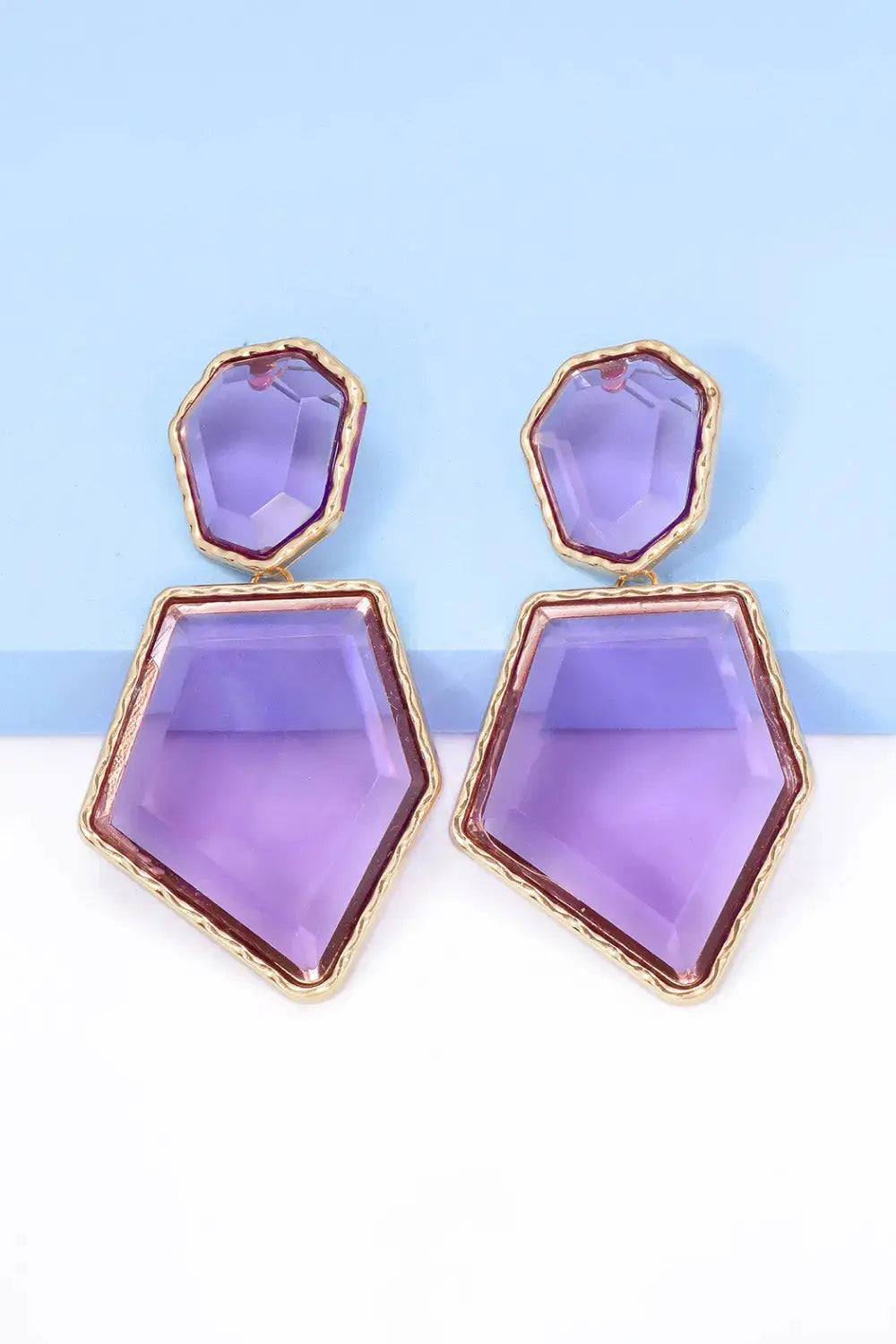 Lovcia Geometrical Shape Zinc Alloy Frame Resin Dangle Earrings-Earrings-Pastel Blue-One Size-Pastel Blue