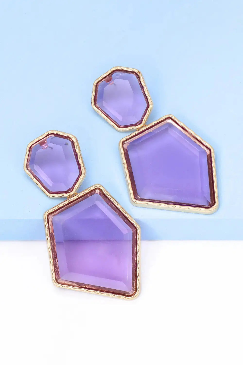 Lovcia Geometrical Shape Zinc Alloy Frame Resin Dangle Earrings-Earrings-Pastel Blue-One Size-Pastel Blue
