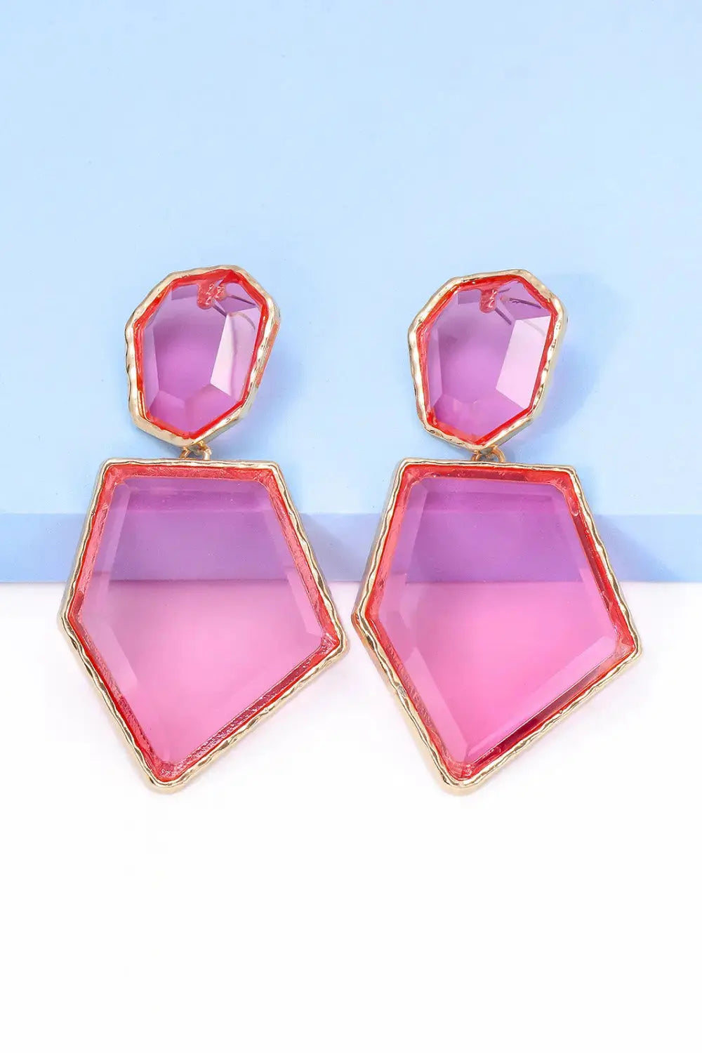 Lovcia Geometrical Shape Zinc Alloy Frame Resin Dangle Earrings-Earrings-Pastel Blue-One Size-Pastel Blue