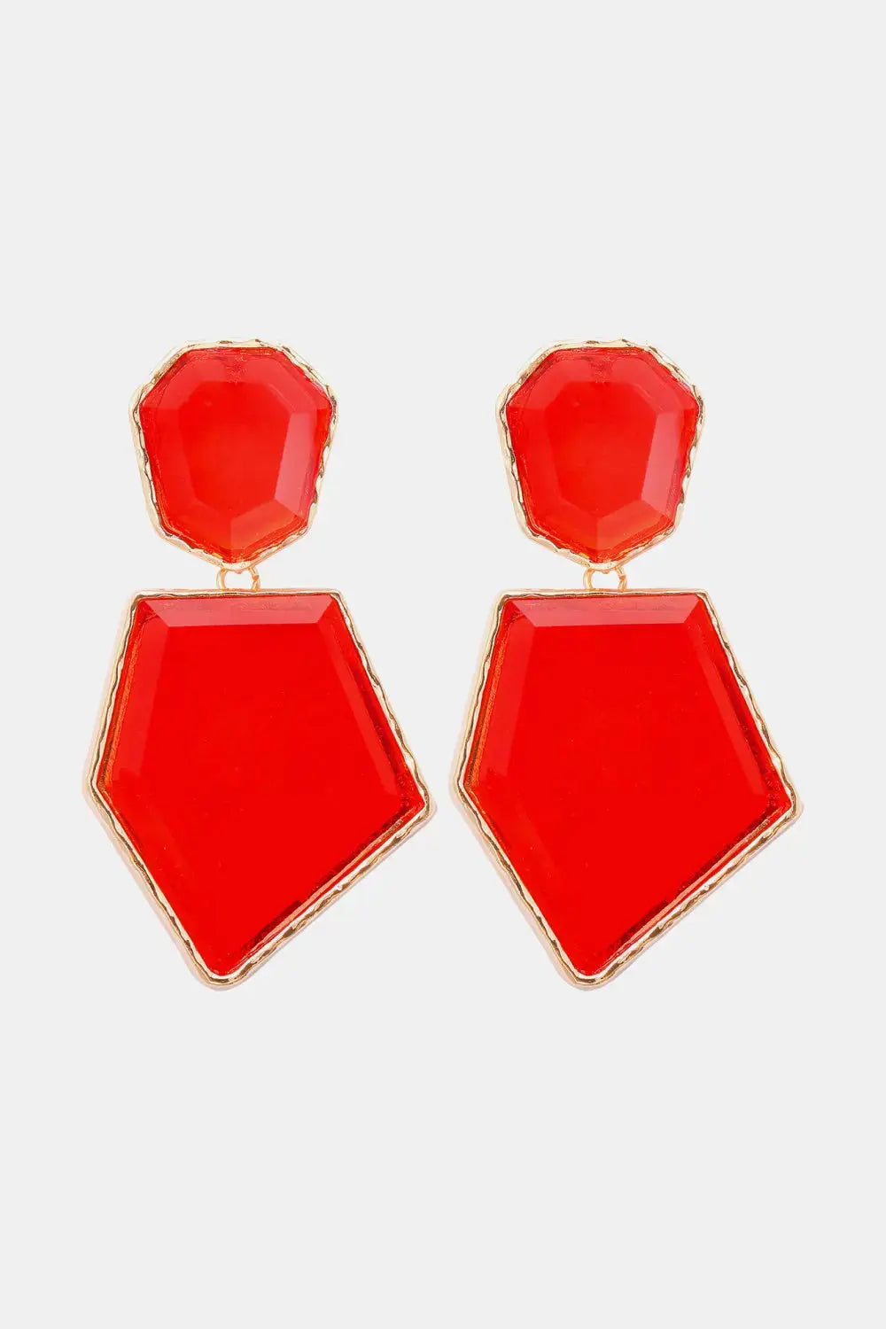 Lovcia Geometrical Shape Zinc Alloy Frame Resin Dangle Earrings-Earrings-Red-One Size-Red
