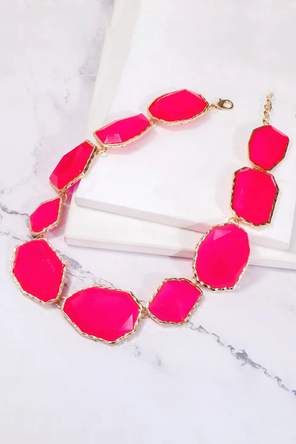 Lovcia Geometrical Shape Zinc Alloy Frame Resin Necklace-Necklaces-Black-One Size-Black