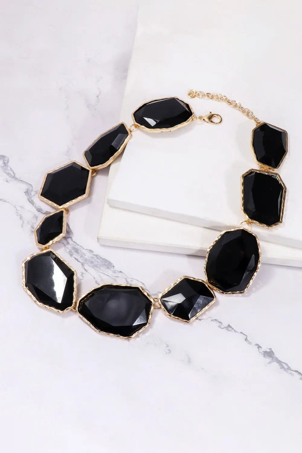 Lovcia Geometrical Shape Zinc Alloy Frame Resin Necklace-Necklaces-Black-One Size-Black