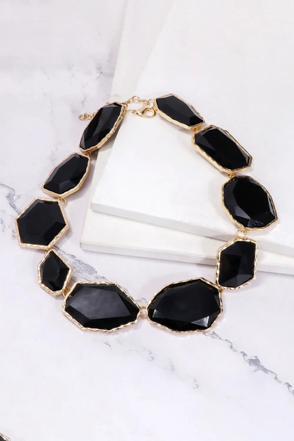 Lovcia Geometrical Shape Zinc Alloy Frame Resin Necklace-Necklaces-Black-One Size-Black