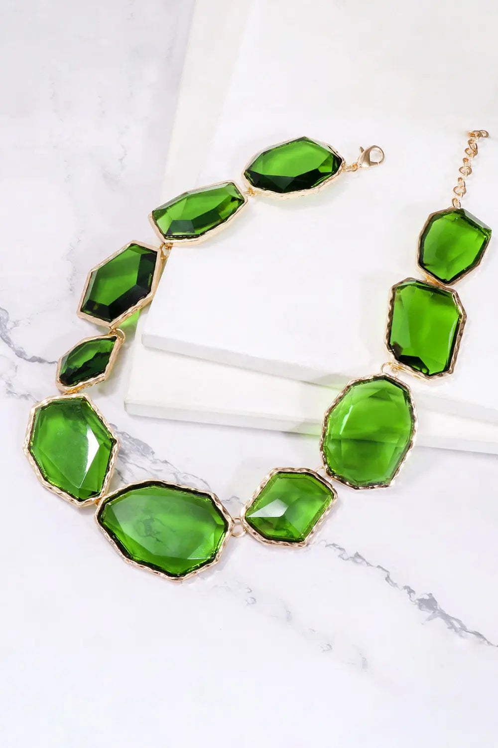 Lovcia Geometrical Shape Zinc Alloy Frame Resin Necklace-Necklaces-Mid Green-One Size-Mid Green