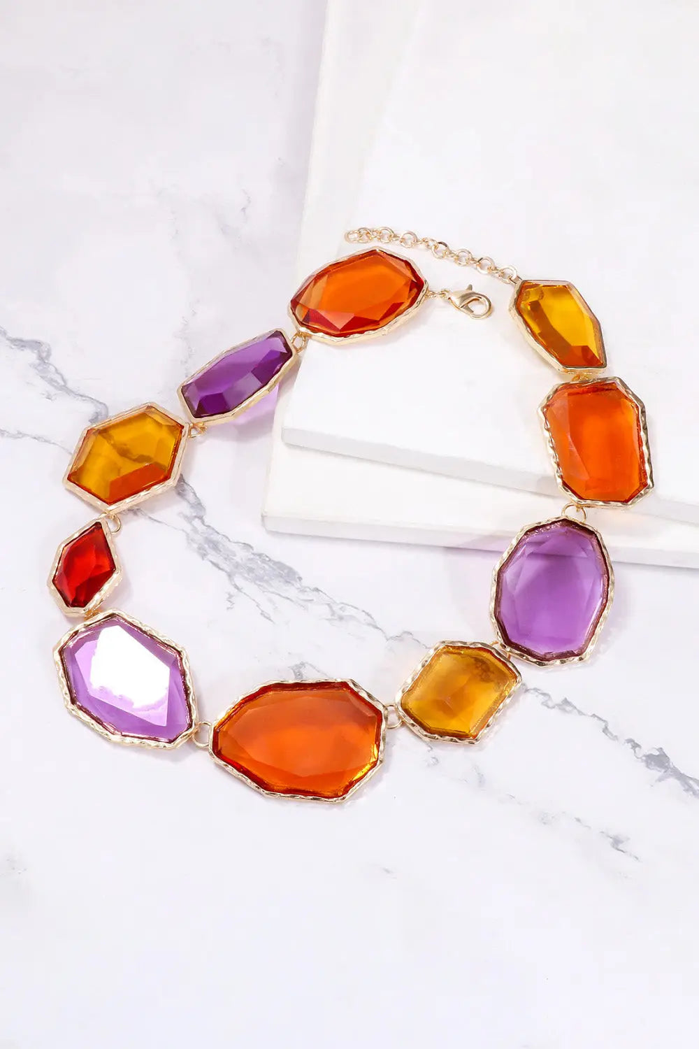 Lovcia Geometrical Shape Zinc Alloy Frame Resin Necklace-Necklaces-Multicolor-One Size-Multicolor