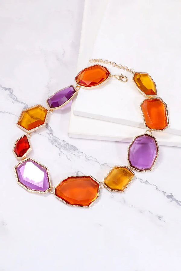 Lovcia Geometrical Shape Zinc Alloy Frame Resin Necklace-Necklaces-Multicolor-One Size-Multicolor