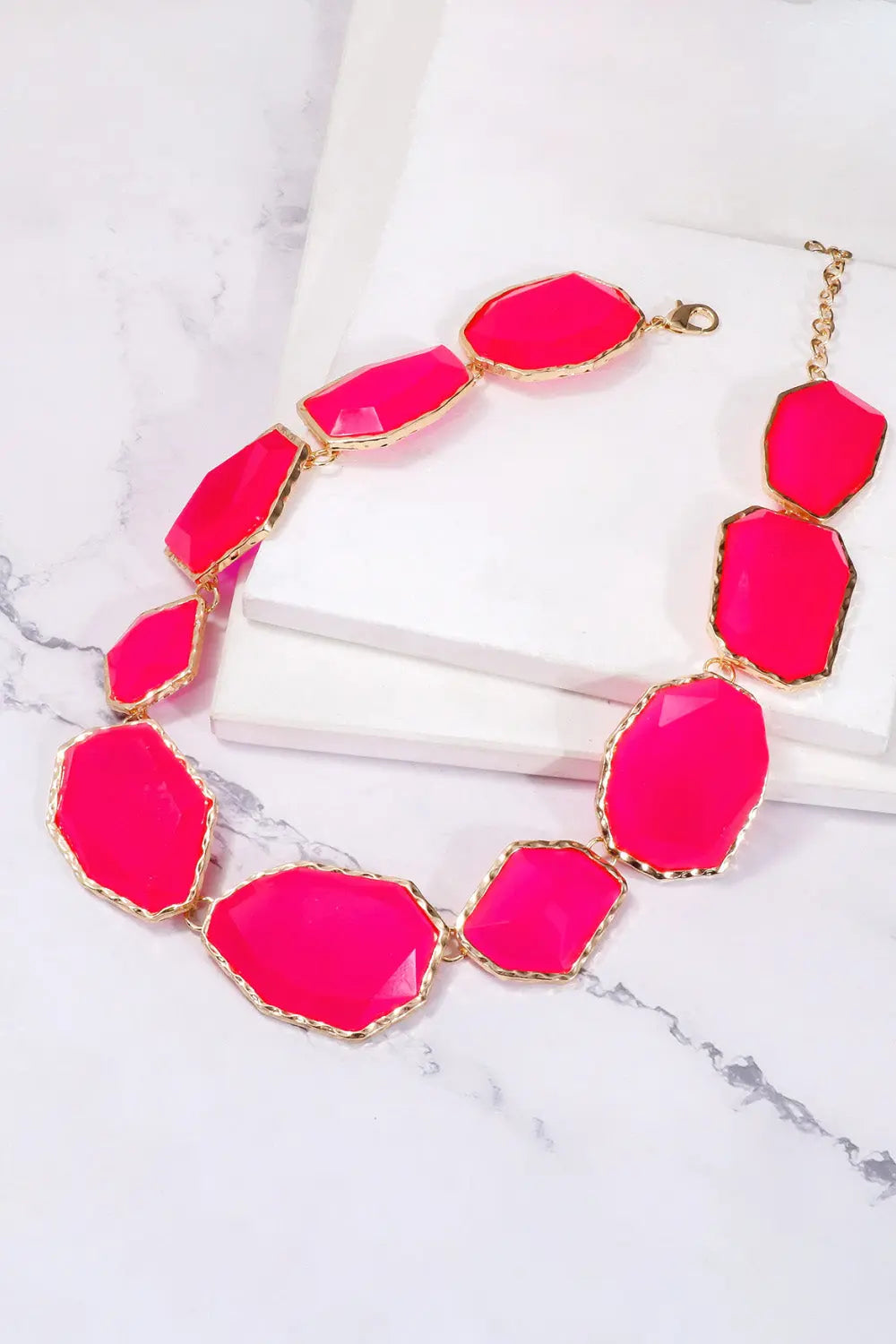 Lovcia Geometrical Shape Zinc Alloy Frame Resin Necklace-Necklaces-Strawberry-One Size-Strawberry