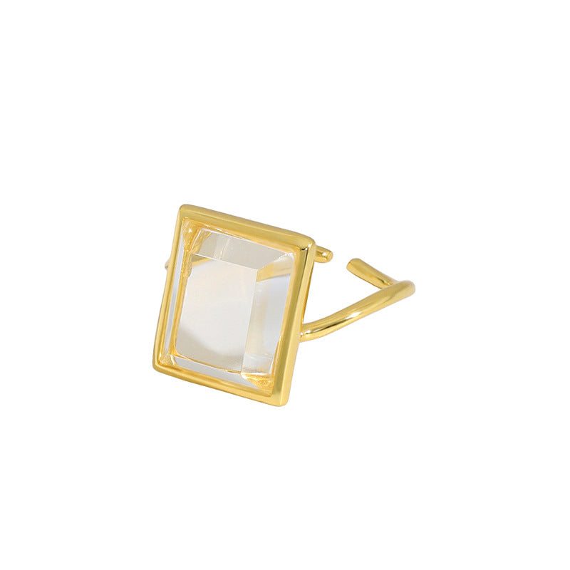 Lovcia Geometry Baguette Crystal Adjustable Ring Gold Tone-Rings-Yellow Gold-Yellow Gold