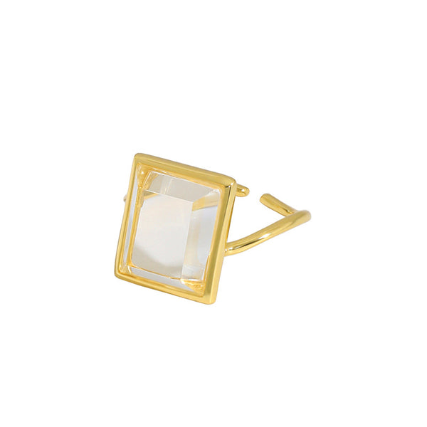 Lovcia Geometry Baguette Crystal Adjustable Ring Gold Tone-Rings-Yellow Gold-Yellow Gold