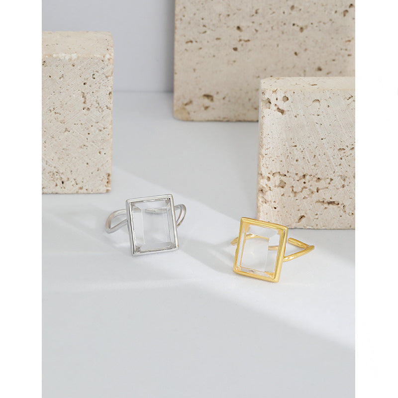 Lovcia Geometry Baguette Crystal Adjustable Ring Gold Tone-Rings-Yellow Gold-Yellow Gold