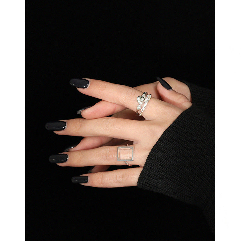 Lovcia Geometry Baguette Crystal Adjustable Ring Gold Tone-Rings-Yellow Gold-Yellow Gold