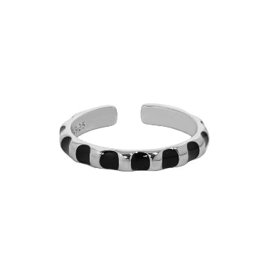 Lovcia Geometry Black Epoxy Spots Ring 925 Sterling Silver-Rings-Rhodium-Rhodium