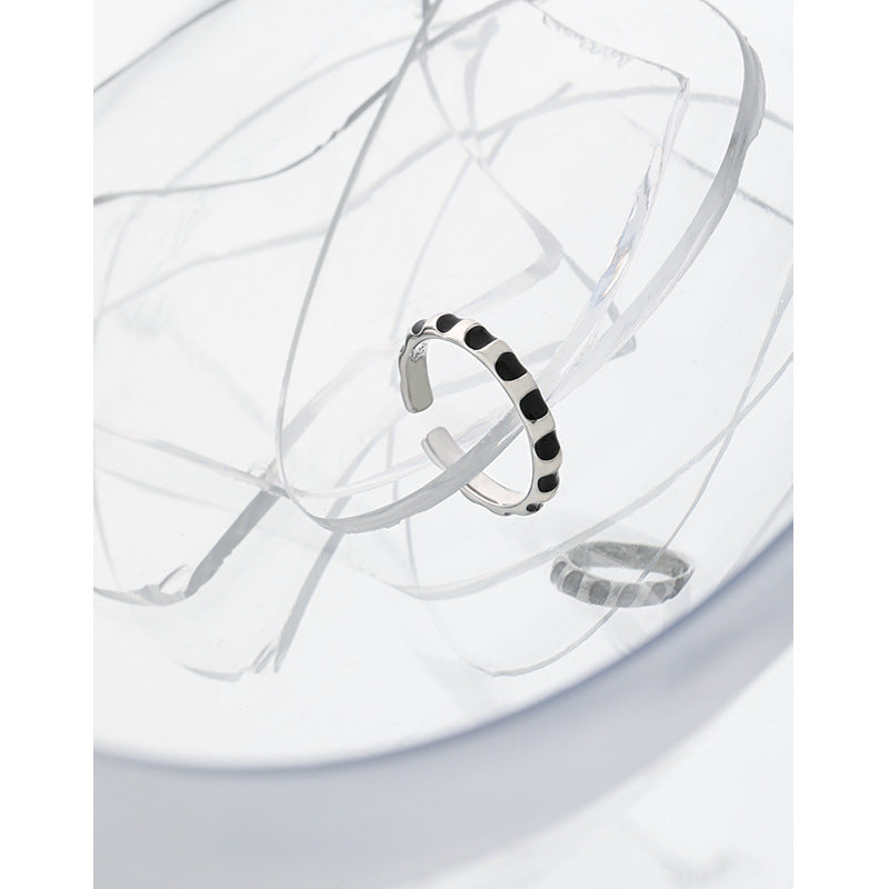Lovcia Geometry Black Epoxy Spots Ring 925 Sterling Silver-Rings-Rhodium-Rhodium